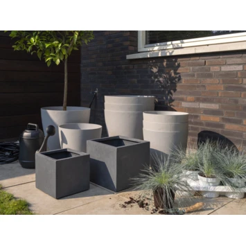 Pot Fiberclay Donkergrijs Streep Vierkant Ø33 H29 Cm 2 Pot Fiberclay Donkergrijs Streep Vierkant Ø33 H29 Cm - Afbeelding 2